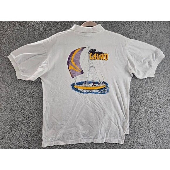 Vintage Flying Crowd Sailing Polo Shirt Mens Large White Sailboat Double Sided - Picture 2 of 6